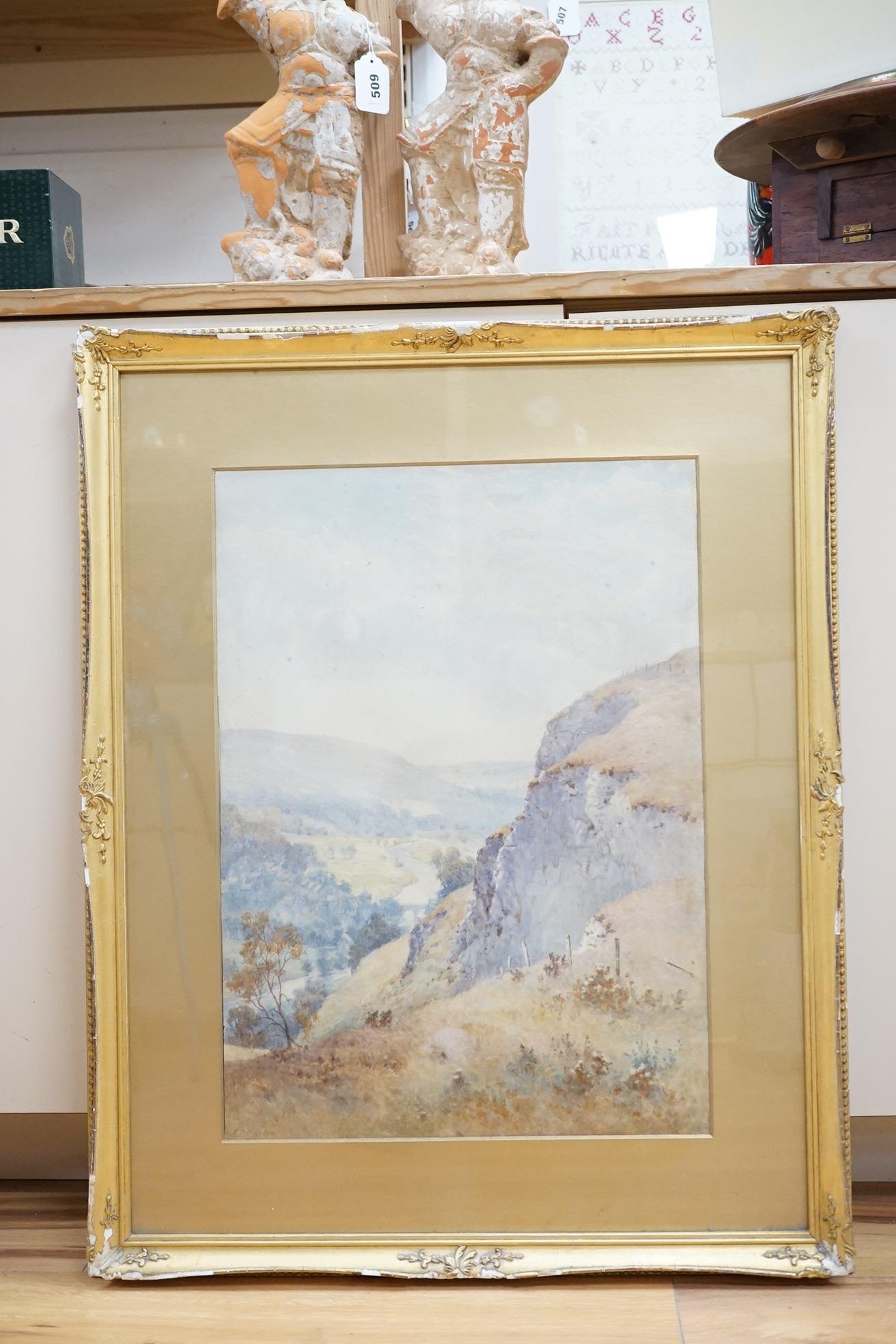 Elliot Henry Marten (1866-1936), watercolour, Valley of the Ouse from Cliffe Hill, Lewes, signed, 52 x 37cm. Condition - fair